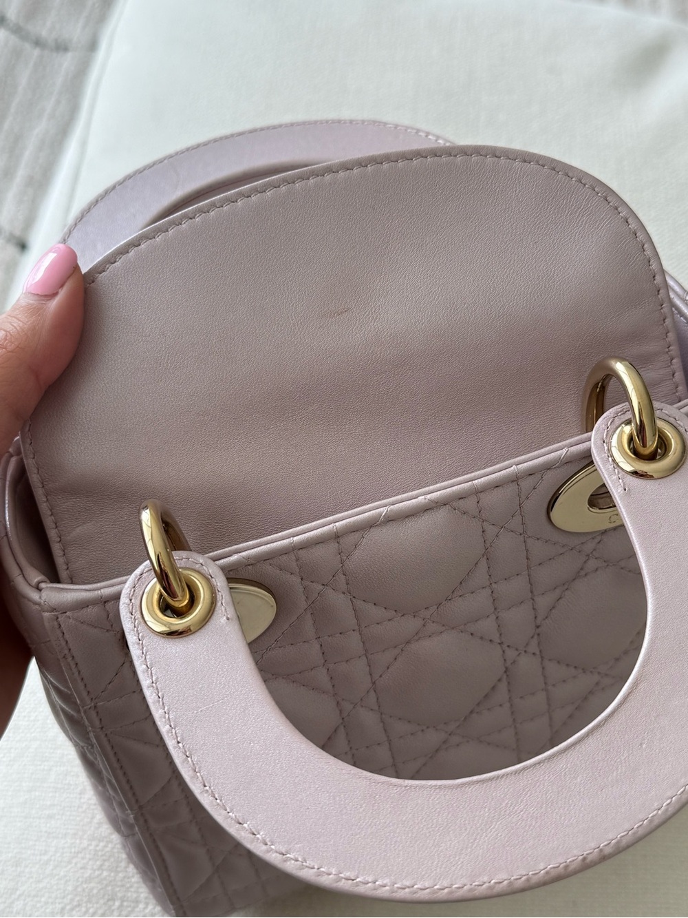 METALLIC PINK CHRISTIAN DIOR LADY DIOR MINI BAG WITH CHAIN STRAP - Picture 15 of 16
